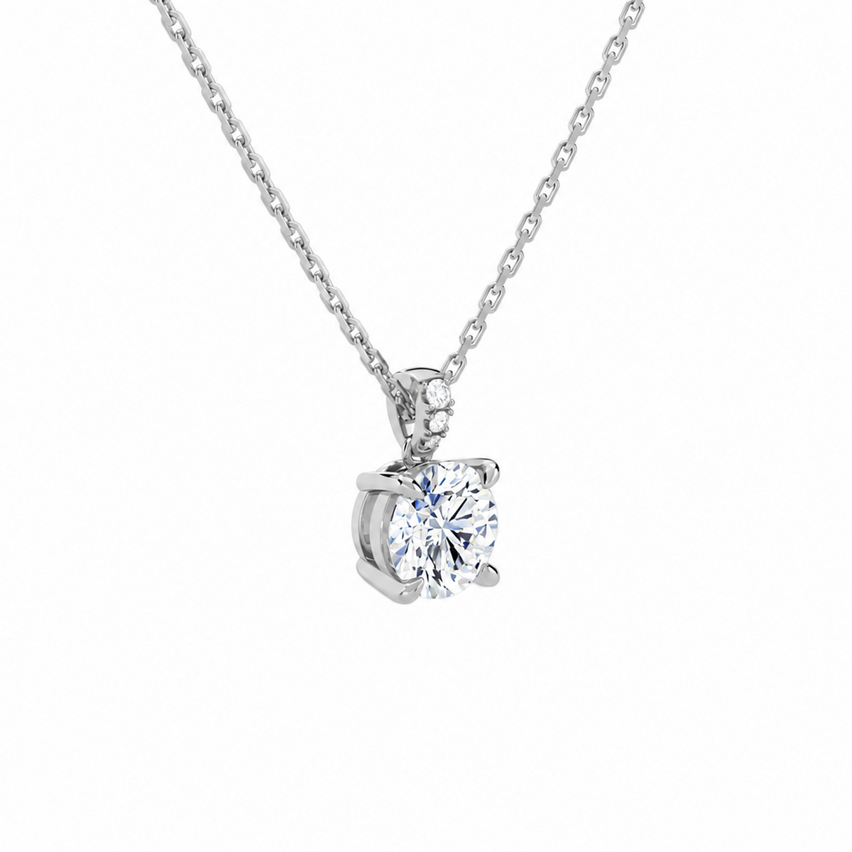 Maeva Round Accented Bail Lab-Grown Diamond Pendant Necklace in 18K White Gold, alternate product view