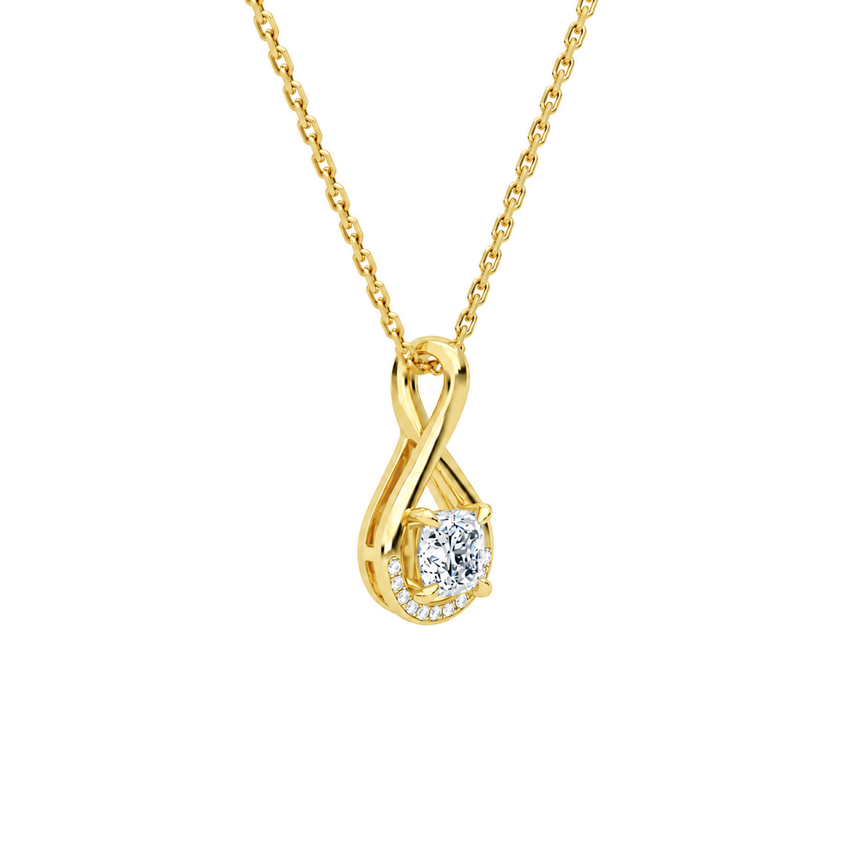 Nelle Cushion Accented Twist Lab-Grown Diamond Pendant Necklace in 18K Yellow Gold, alternate product view