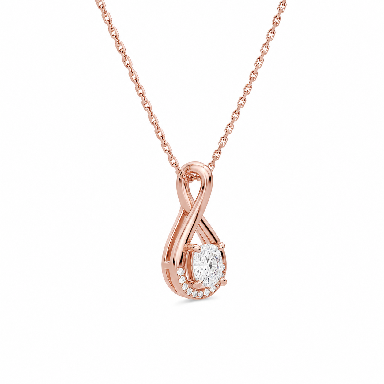 Nelle Cushion Accented Twist Diamond Pendant Necklace in 14K Rose Gold second product view