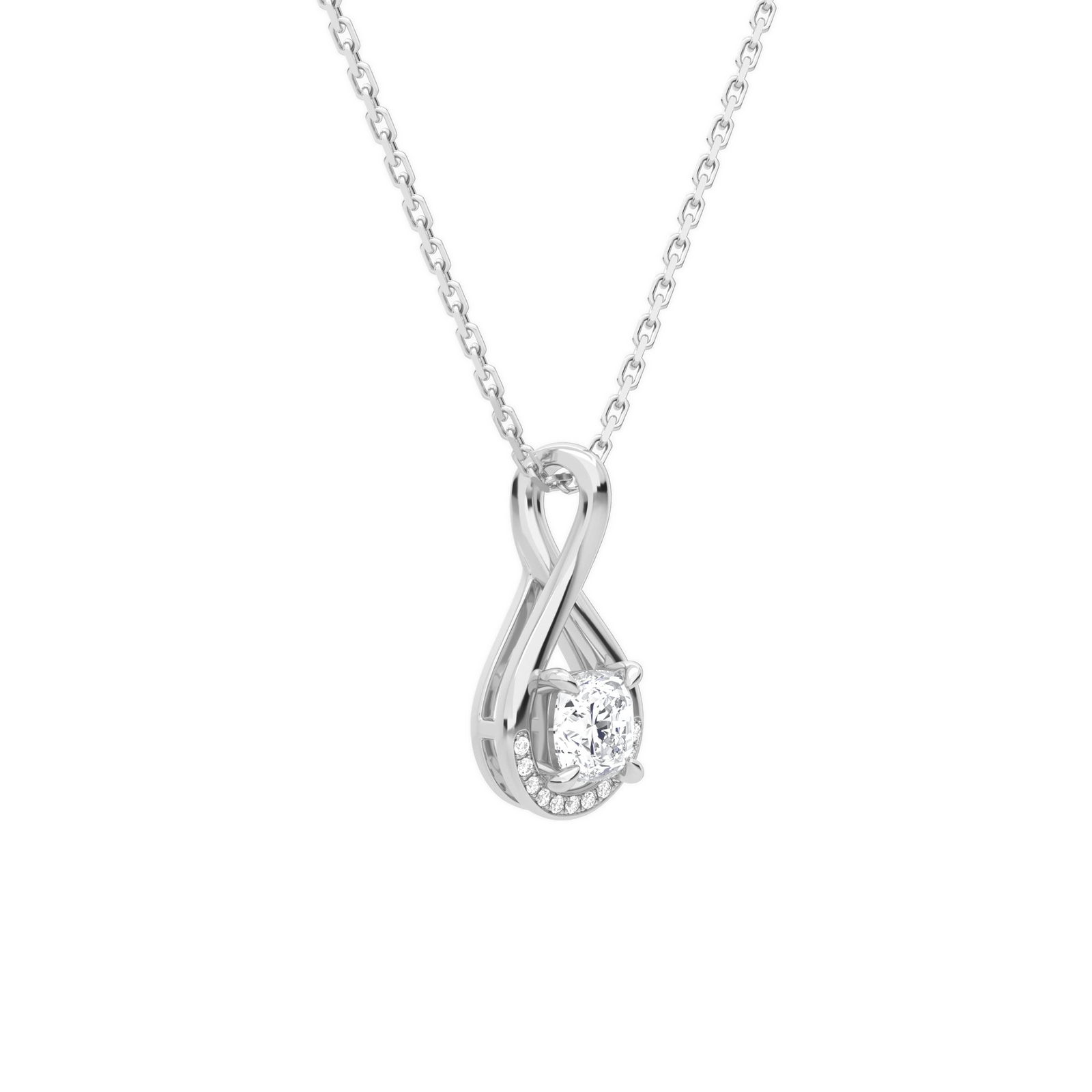 Nelle Cushion Accented Twist Diamond Pendant Necklace in 14K White Gold second product view