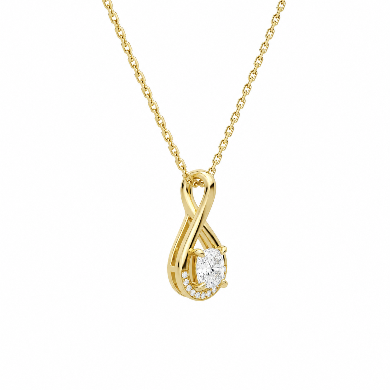 Nelle Cushion Accented Twist Diamond Pendant Necklace in 14K Yellow Gold second product view