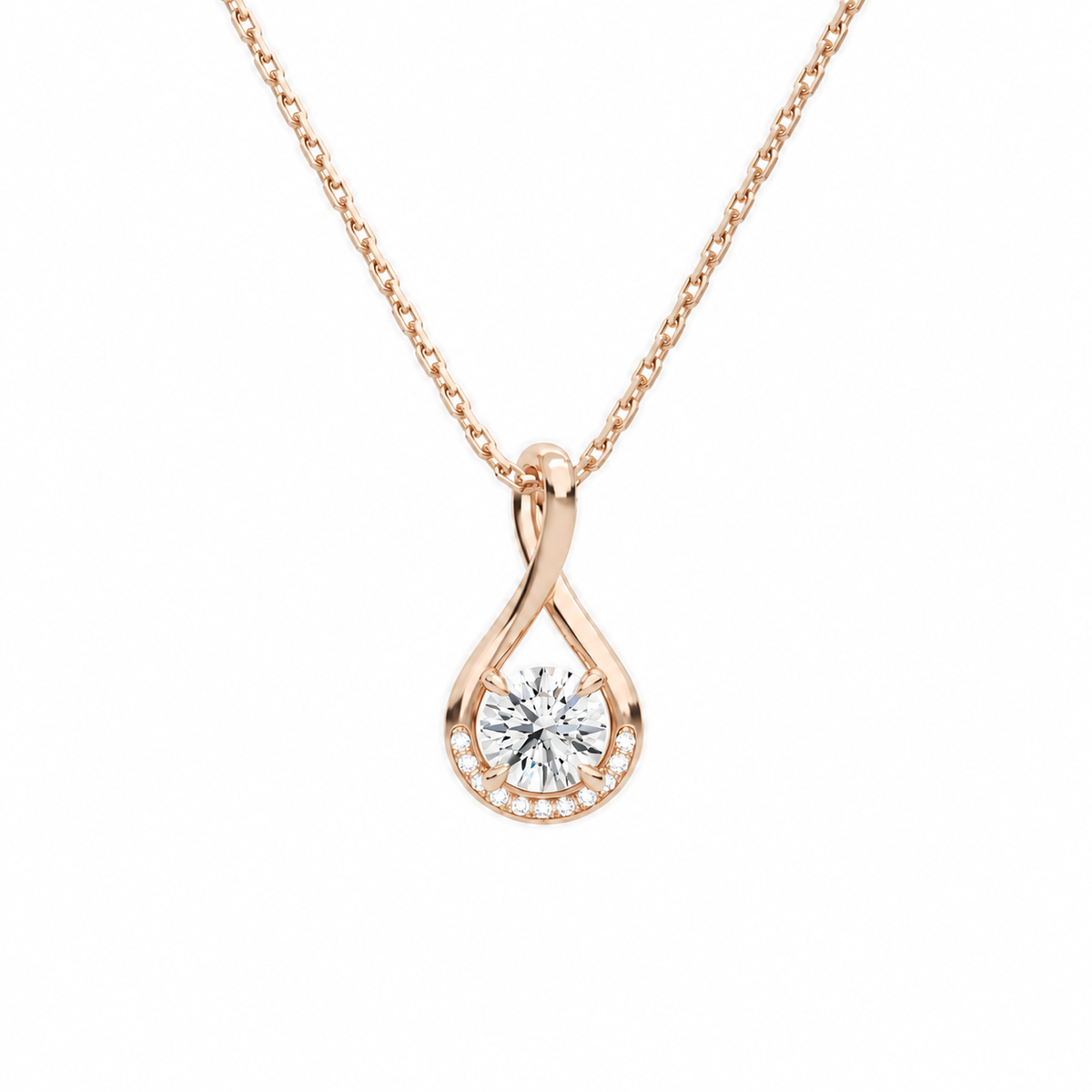 Nelle Round Accented Twist Lab-Grown Diamond Pendant Necklace in 14K Rose Gold, front view