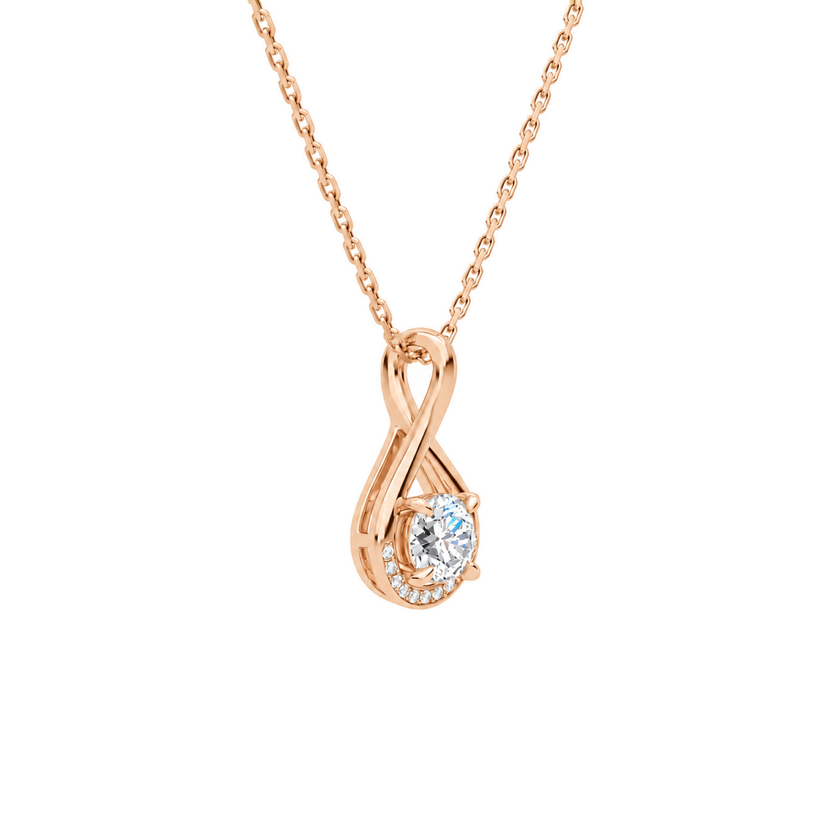 Nelle Round Accented Twist Lab-Grown Diamond Pendant Necklace in 14K Rose Gold, alternate product view