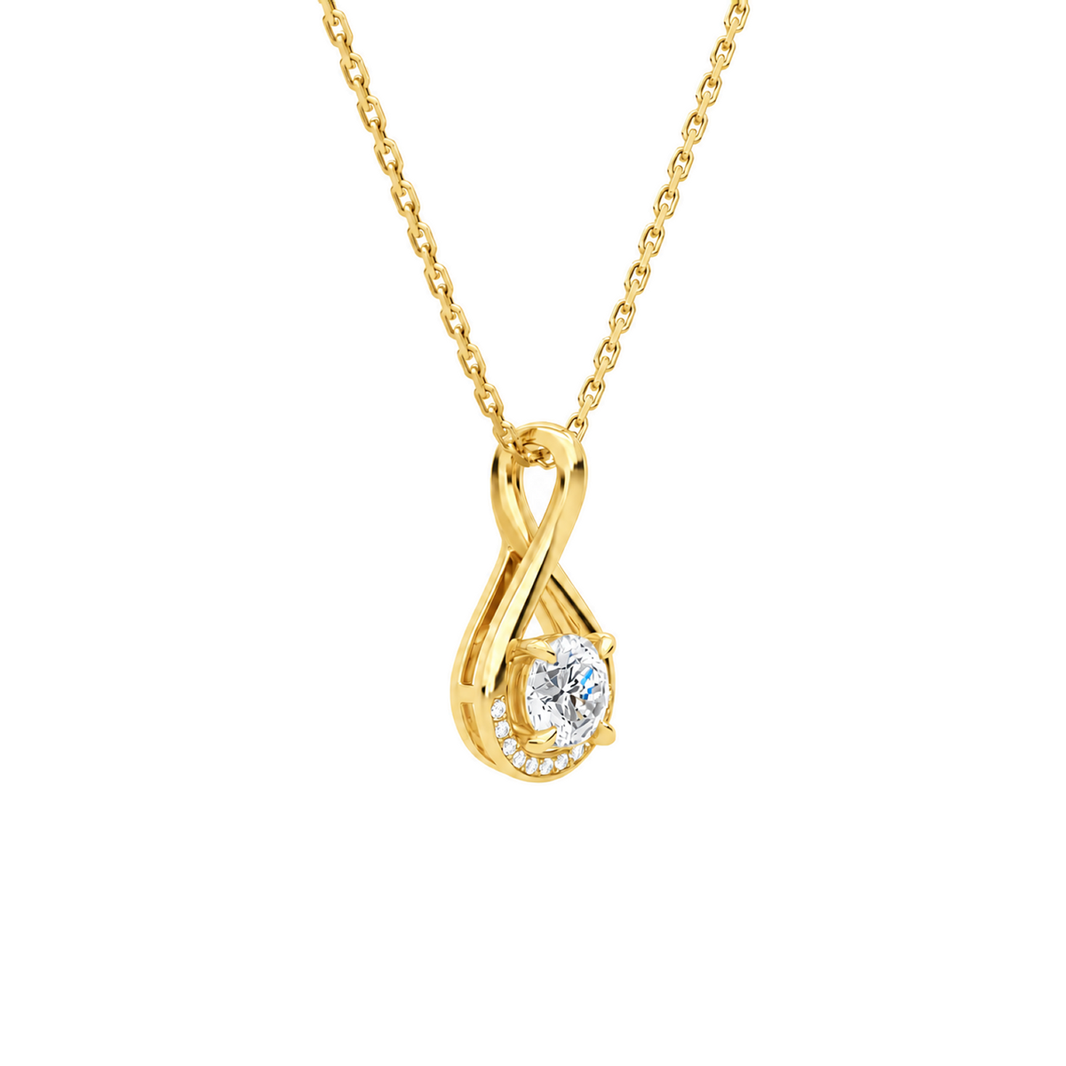 Nelle Round Accented Twist Lab-Grown Diamond Pendant Necklace in 18K Yellow Gold, alternate product view