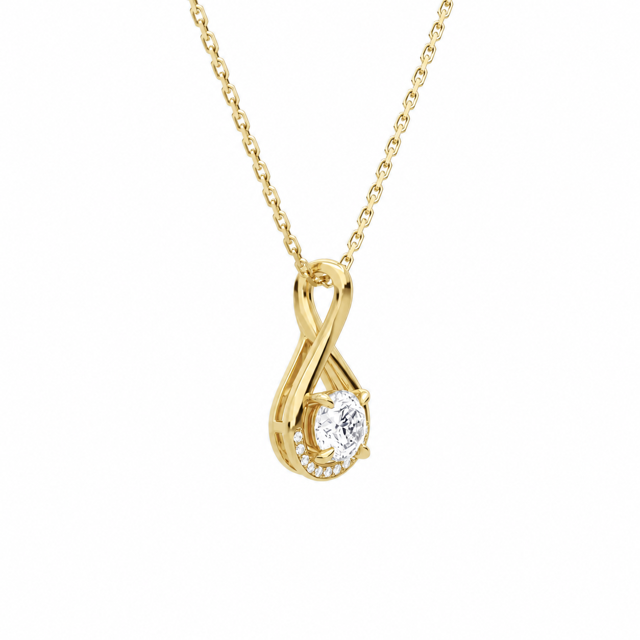 Nelle Round Accented Twist Diamond Pendant Necklace in 14K Yellow Gold second product view