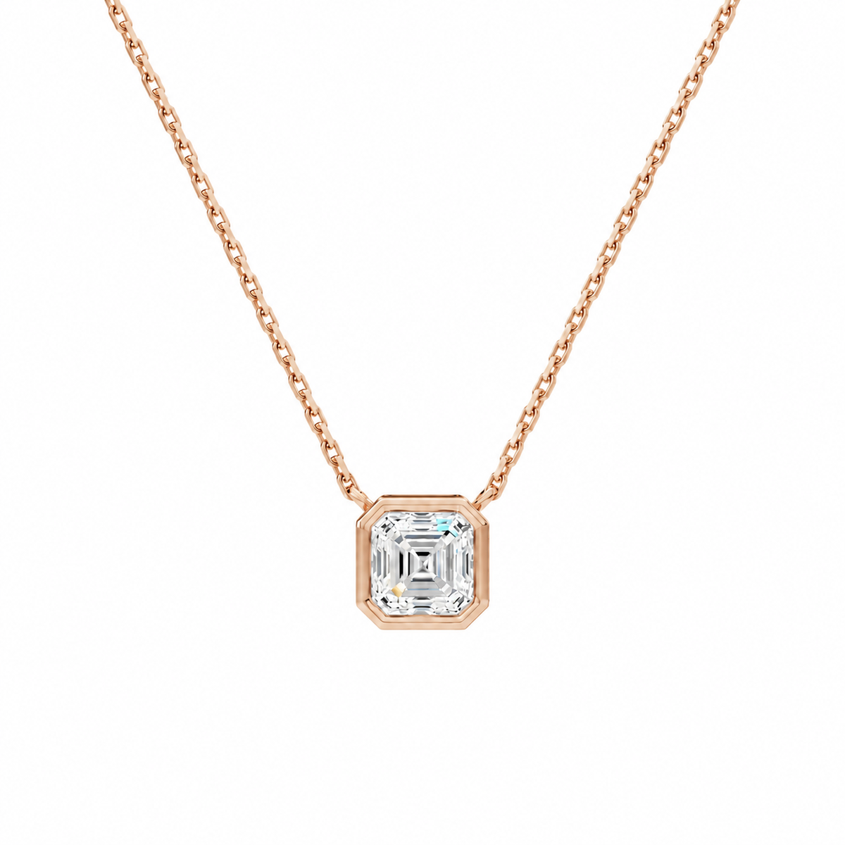 Sienna Asscher Bezel Solitaire Lab-Grown Diamond Necklace in 14K Rose Gold, front view