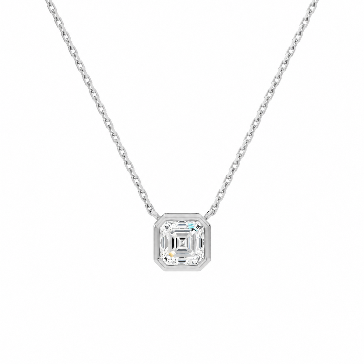 Sienna Asscher Bezel Solitaire Lab-Grown Diamond Necklace in 14K White Gold, front view