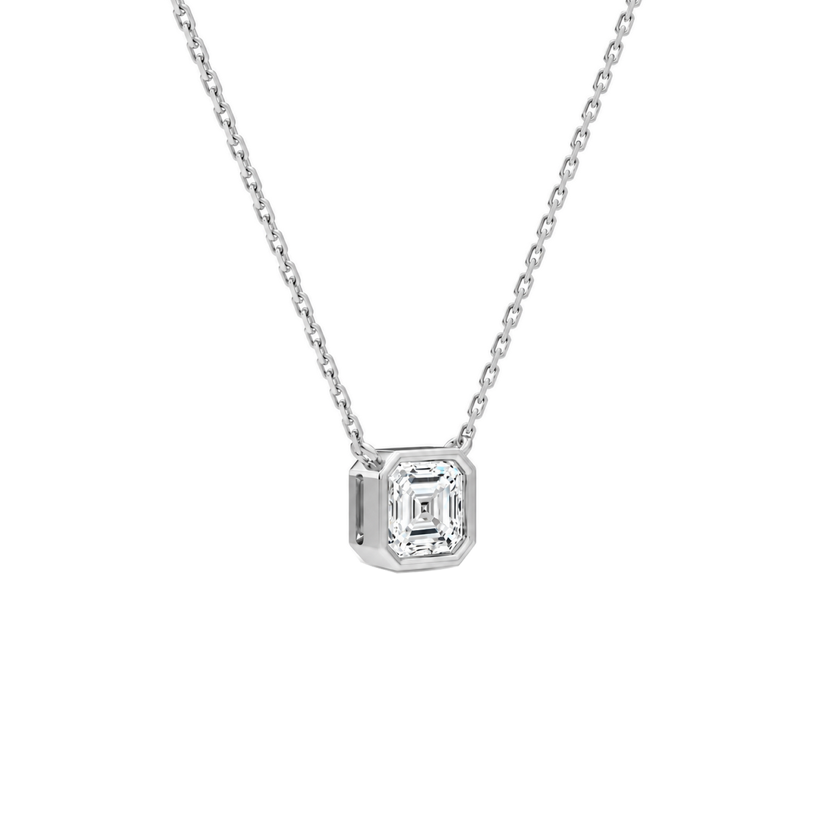 Sienna Asscher Bezel Solitaire Lab-Grown Diamond Necklace in 18K White Gold, alternate product view