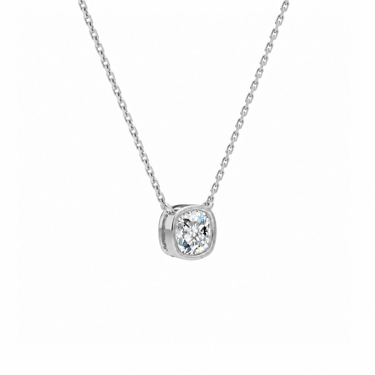Sienna Cushion Bezel Solitaire Lab-Grown Diamond Necklace in Platinum, alternate product view