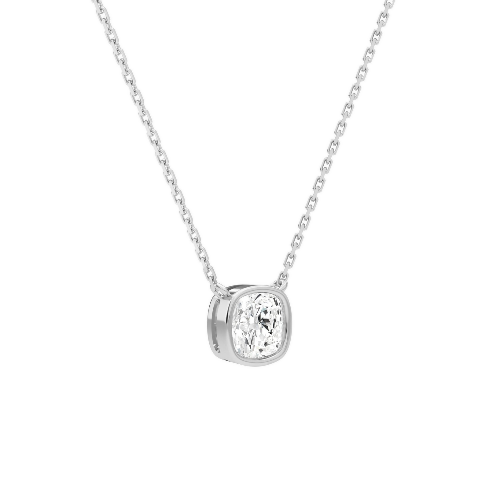 Sienna Cushion Bezel Solitaire Diamond Necklace in Platinum second product view