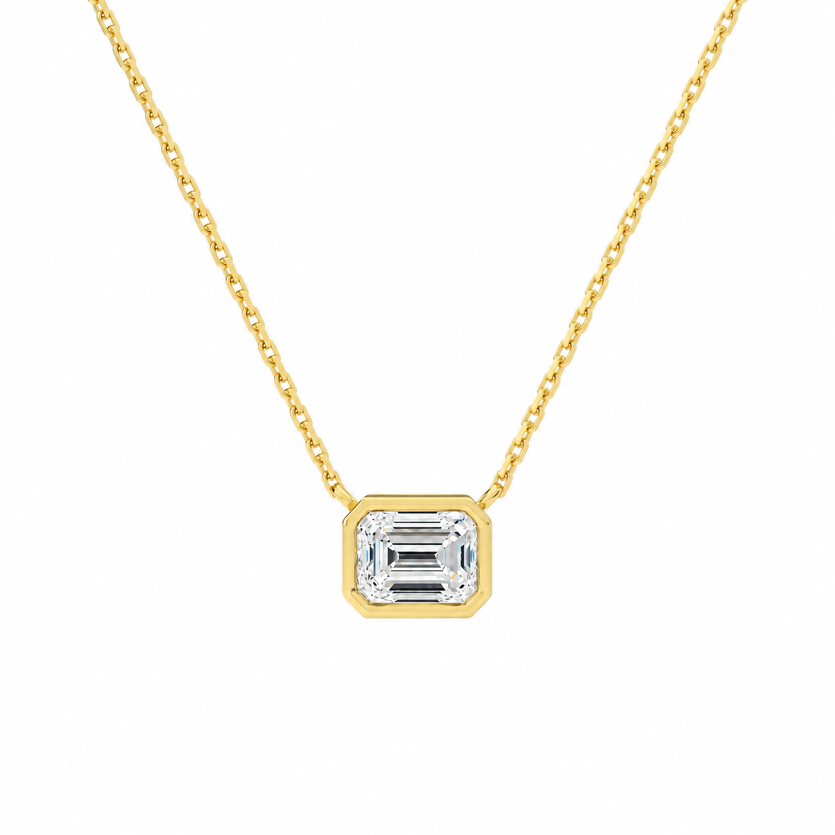Sienna Emerald Bezel Solitaire Lab-Grown Diamond Necklace in 14K Yellow Gold, front view