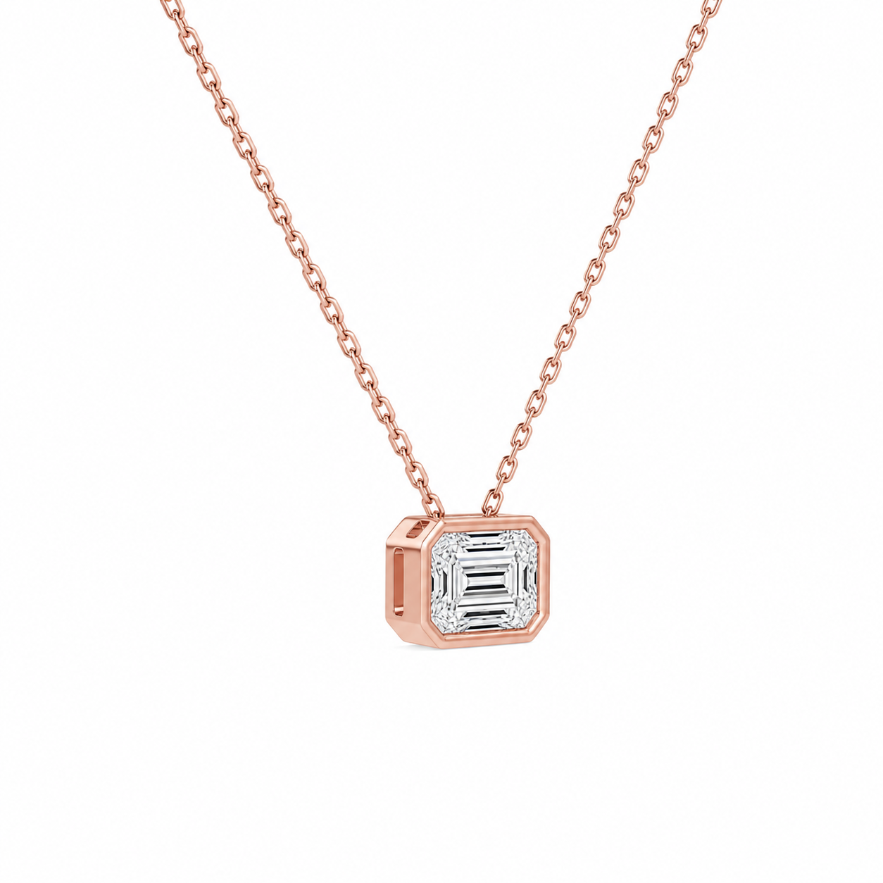 Sienna Emerald Bezel Solitaire Diamond Necklace in 14K Rose Gold second product view