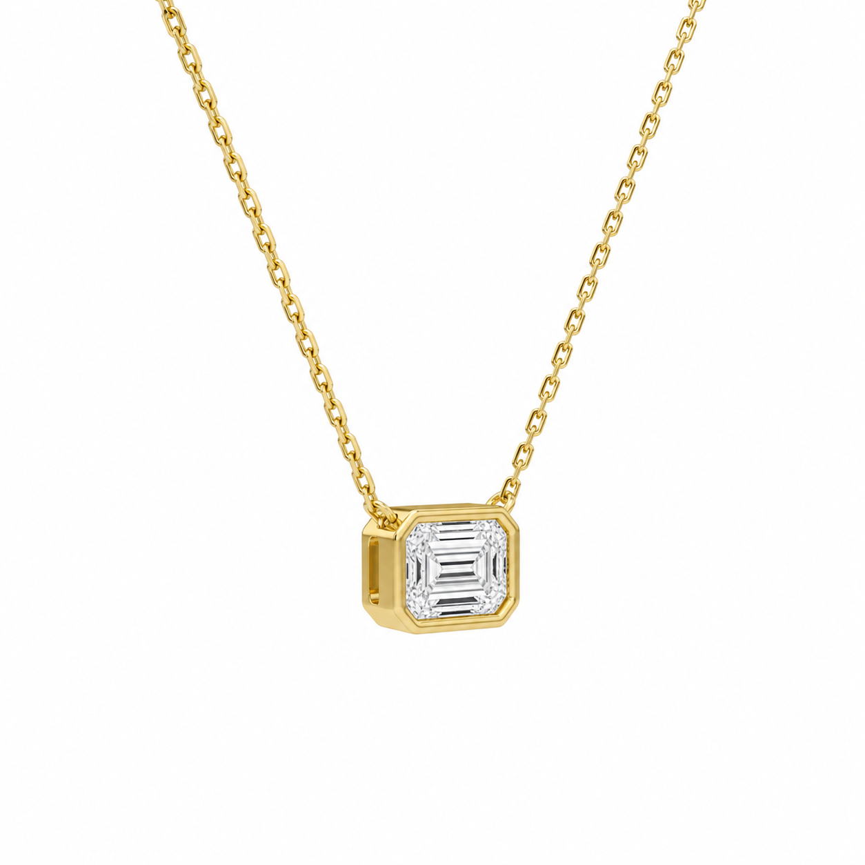 Sienna Emerald Bezel Solitaire Diamond Necklace in 18K Yellow Gold second product view
