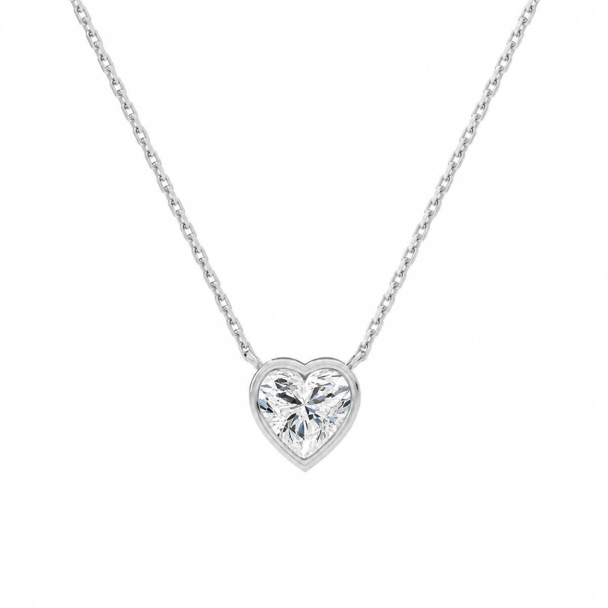 Sienna Heart Bezel Solitaire Lab-Grown Diamond Necklace in Platinum, front view