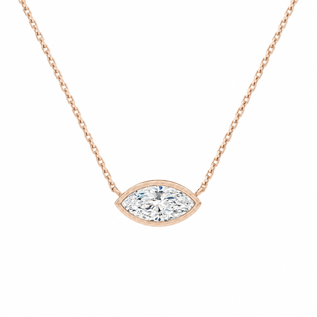 Sienna Marquise Bezel Solitaire Lab-Grown Diamond Necklace in 14K Rose Gold, front view