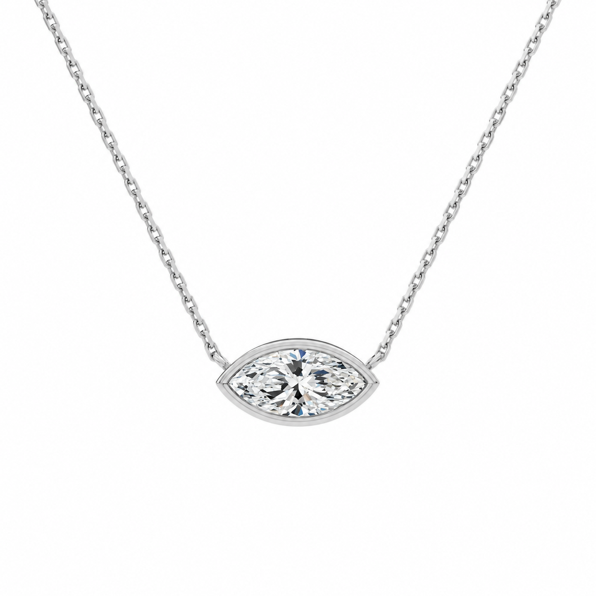 Sienna Marquise Bezel Solitaire Lab-Grown Diamond Necklace in 18K White Gold, front view