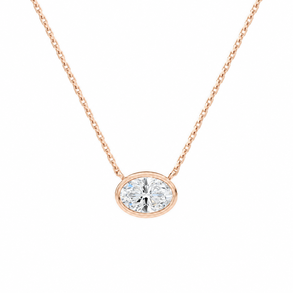 Sienna Oval Bezel Solitaire Lab-Grown Diamond Necklace in 14K Rose Gold, front view