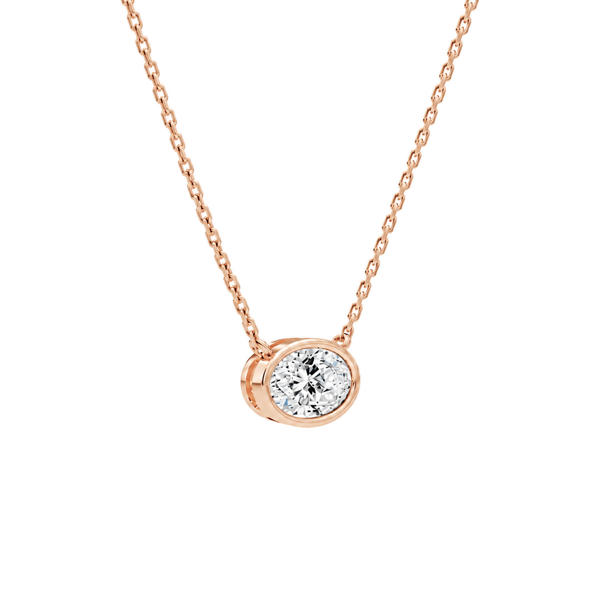 Sienna Oval Bezel Solitaire Lab-Grown Diamond Necklace in 14K Rose Gold, alternate product view
