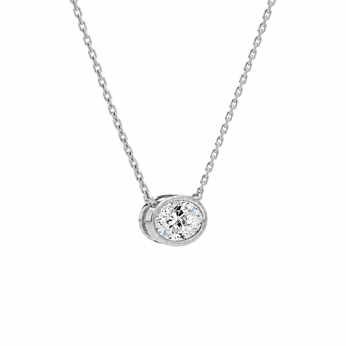 Sienna Oval Bezel Solitaire Lab-Grown Diamond Necklace in 14K White Gold, alternate product view
