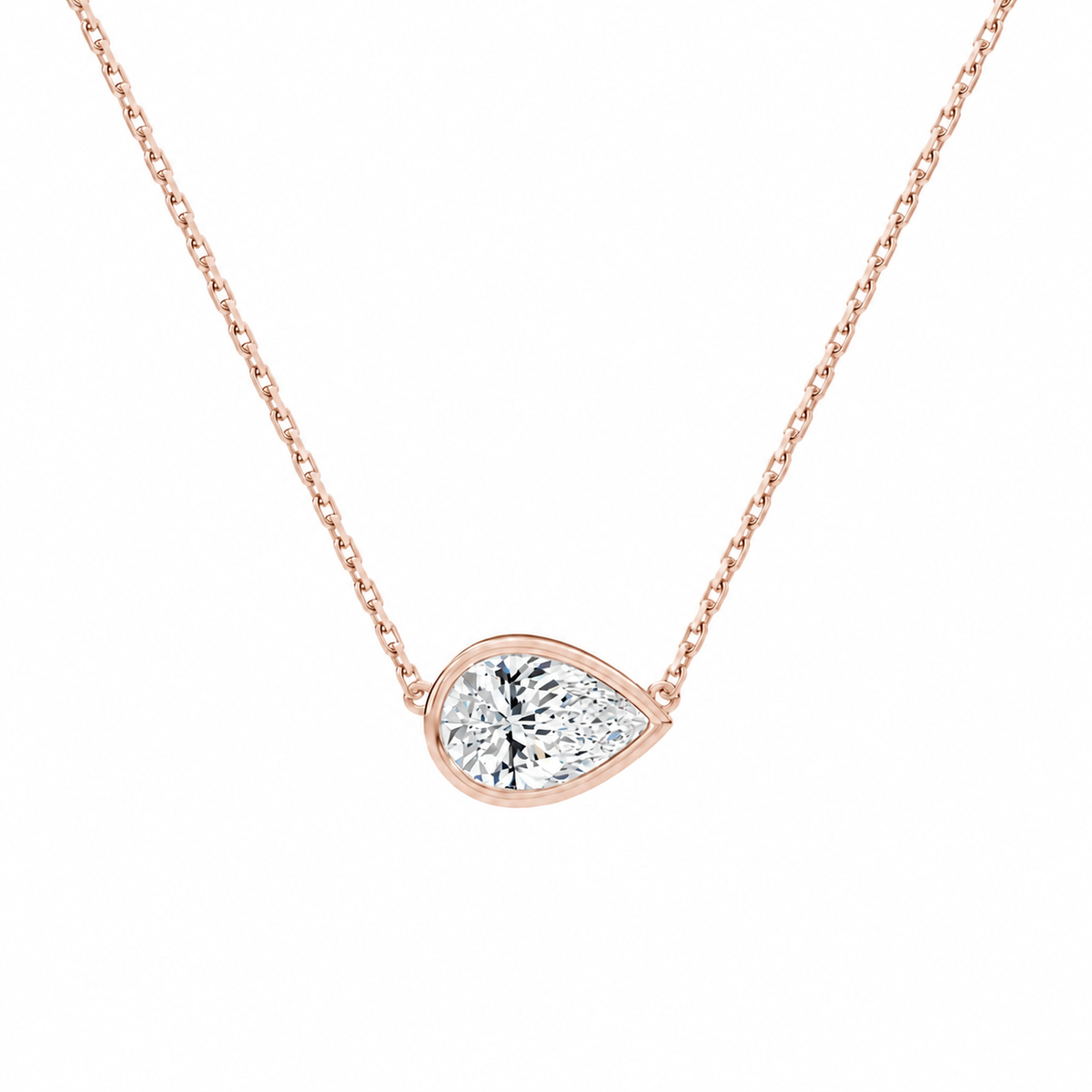 Sienna Pear Bezel Solitaire Lab-Grown Diamond Necklace in 14K Rose Gold, front view