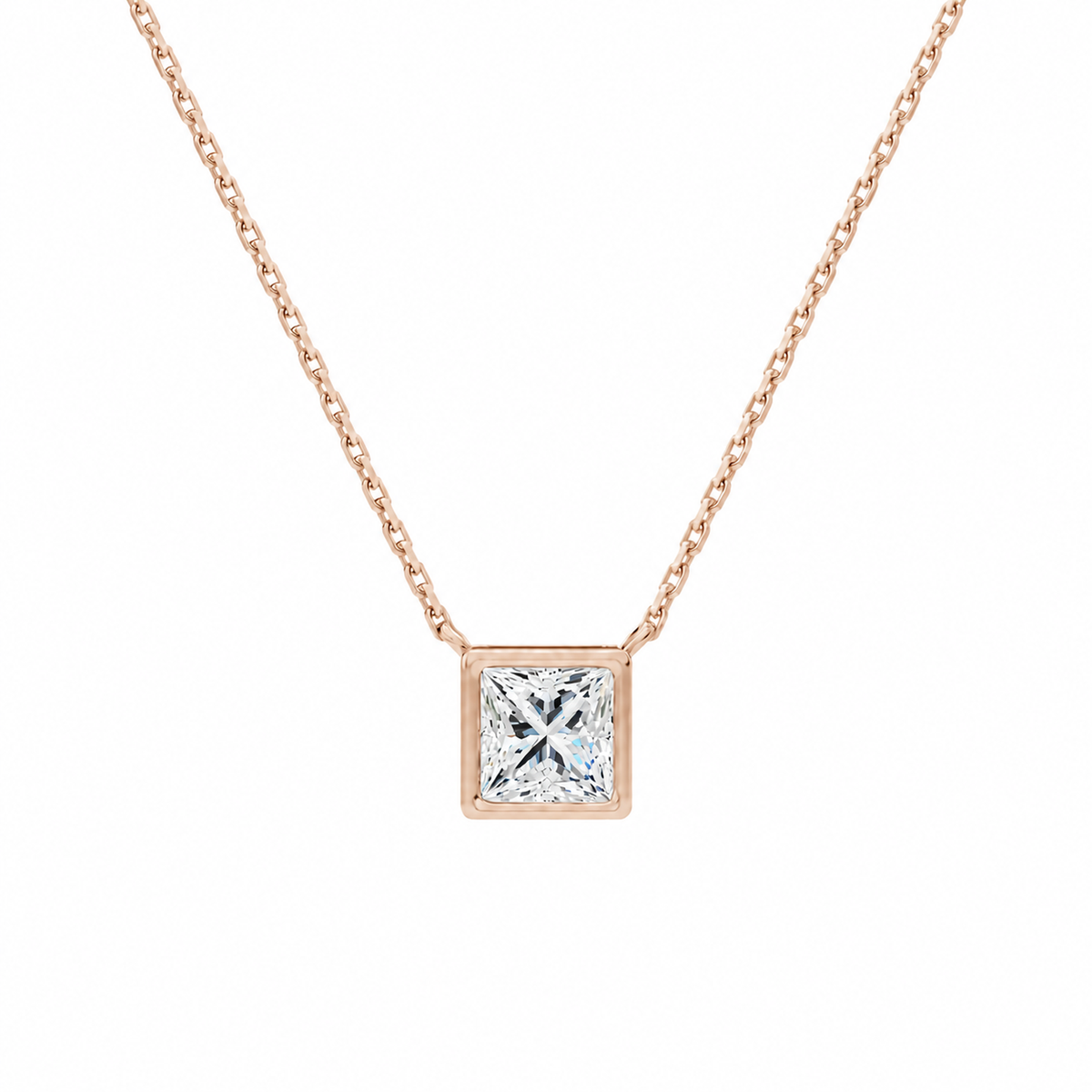 Sienna Princess Bezel Solitaire Lab-Grown Diamond Necklace in 14K Rose Gold, front view