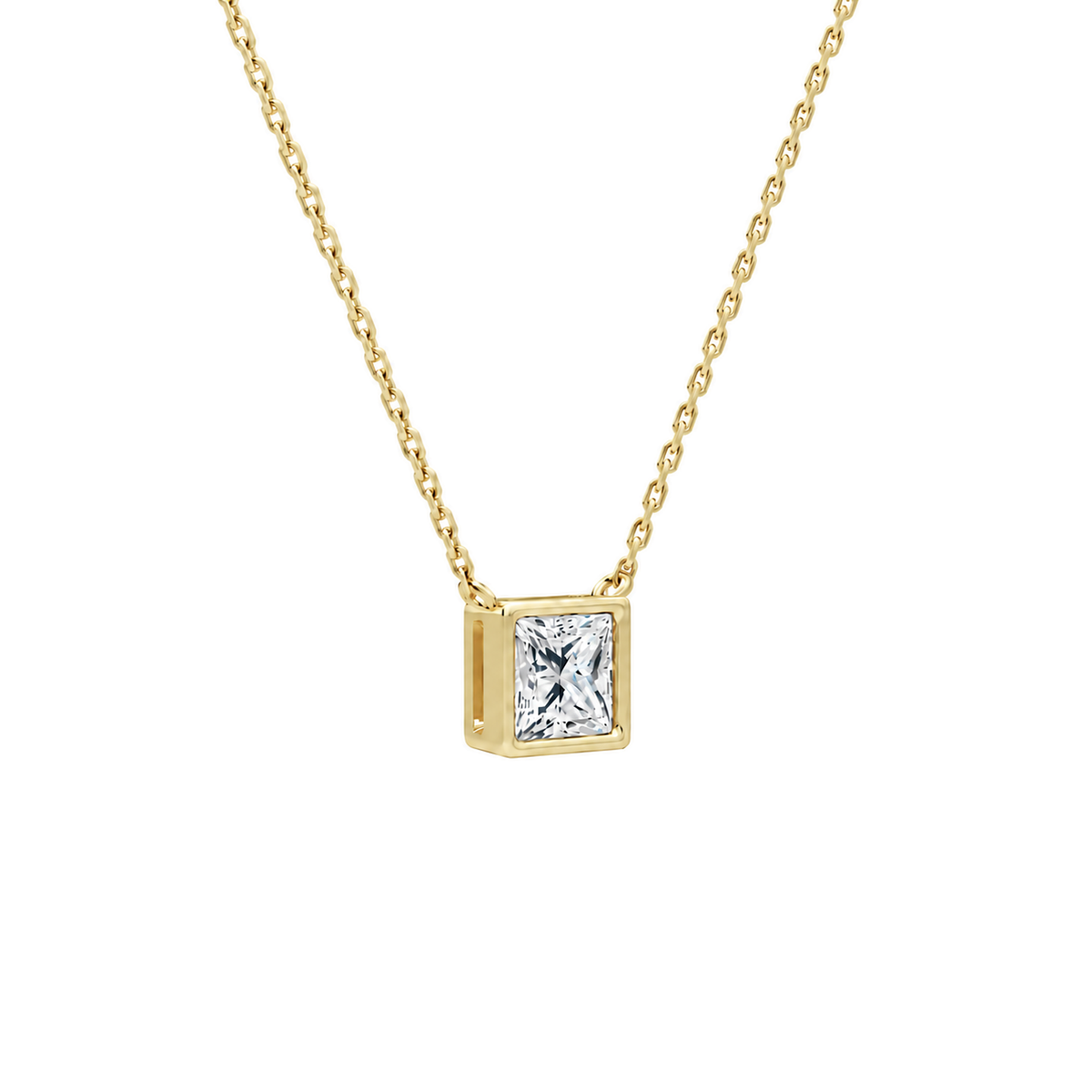 Sienna Princess Bezel Solitaire Lab-Grown Diamond Necklace in 18K Yellow Gold, alternate product view
