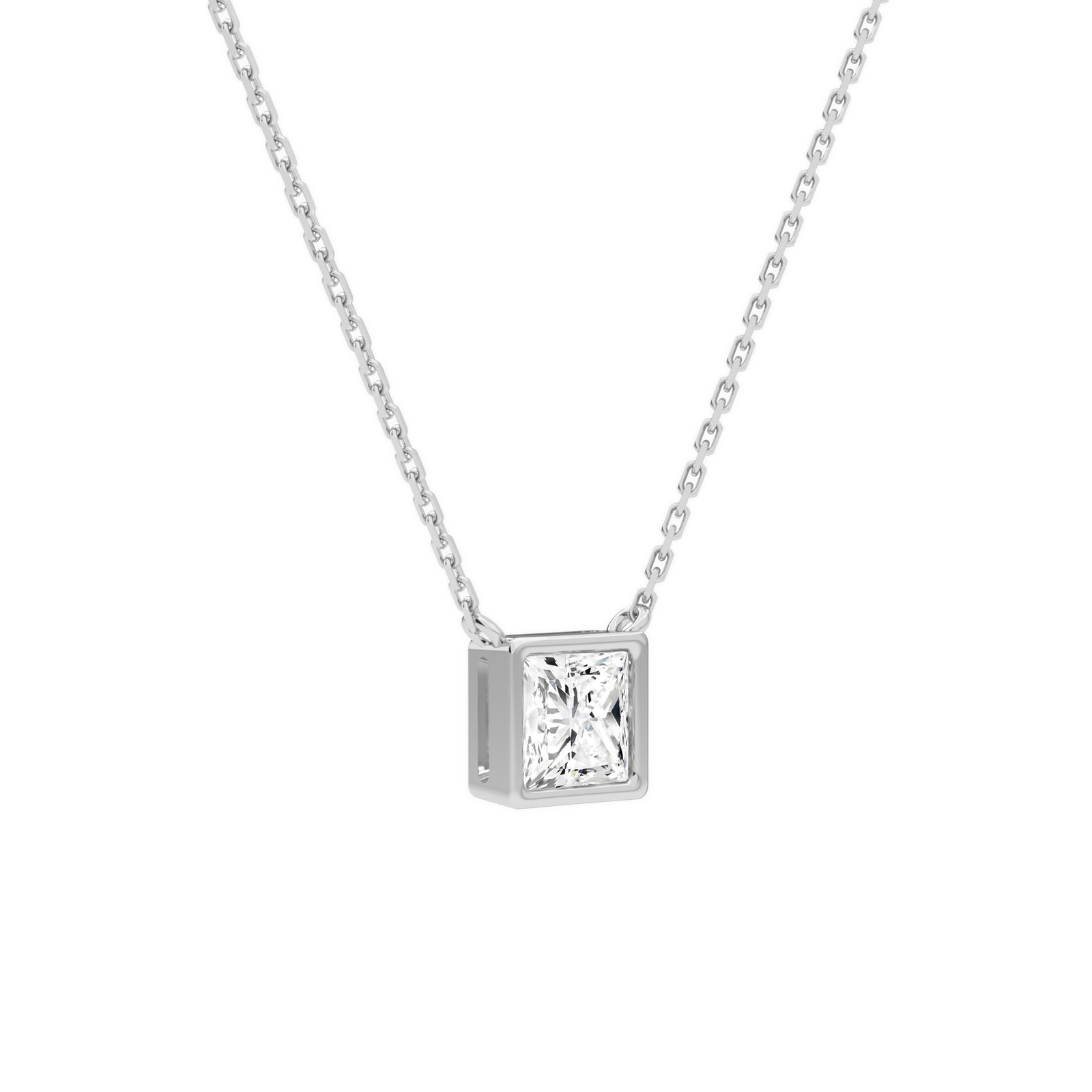Sienna Princess Bezel Solitaire Diamond Necklace in 14K White Gold second product view