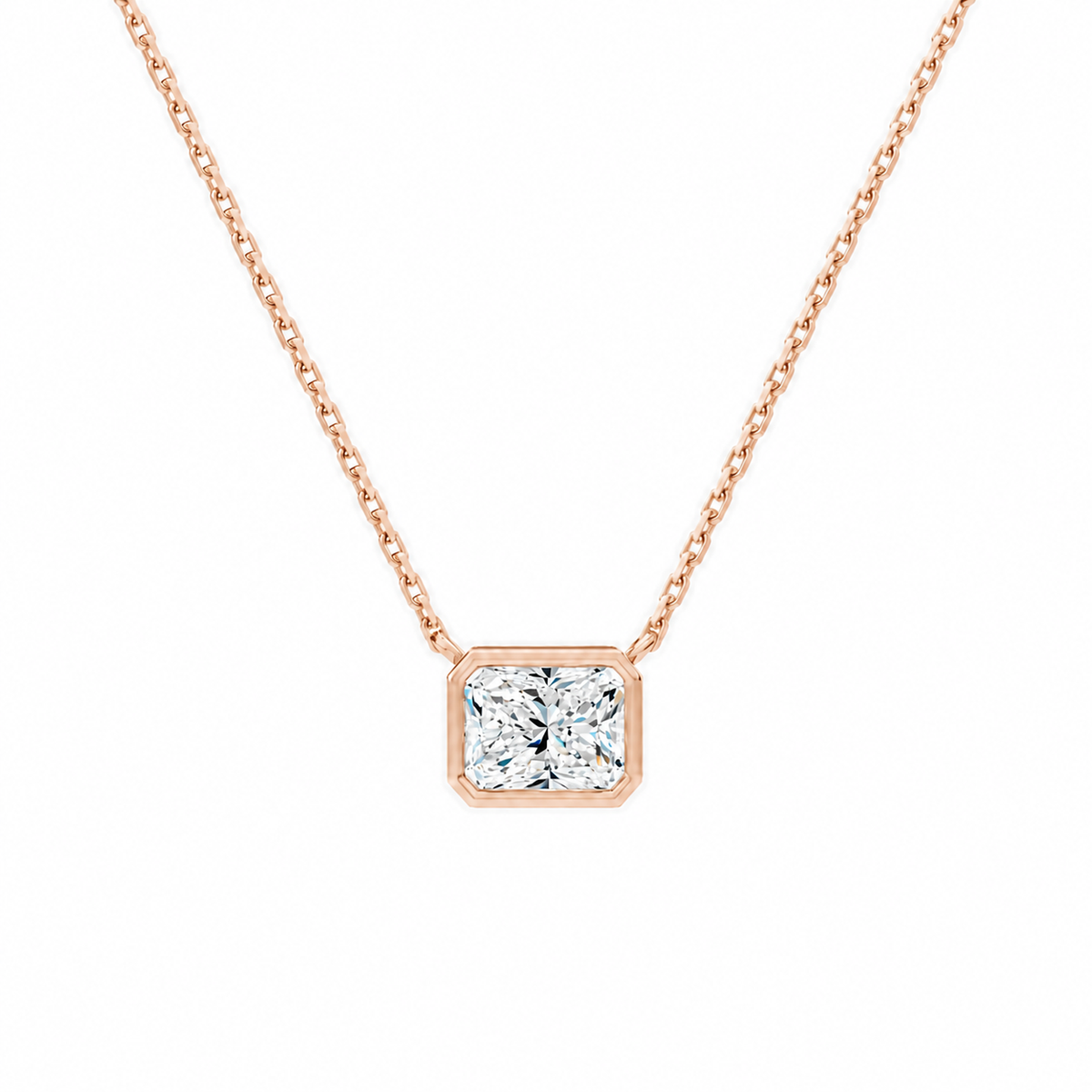 Sienna Radiant Bezel Solitaire Lab-Grown Diamond Necklace in 14K Rose Gold, front view
