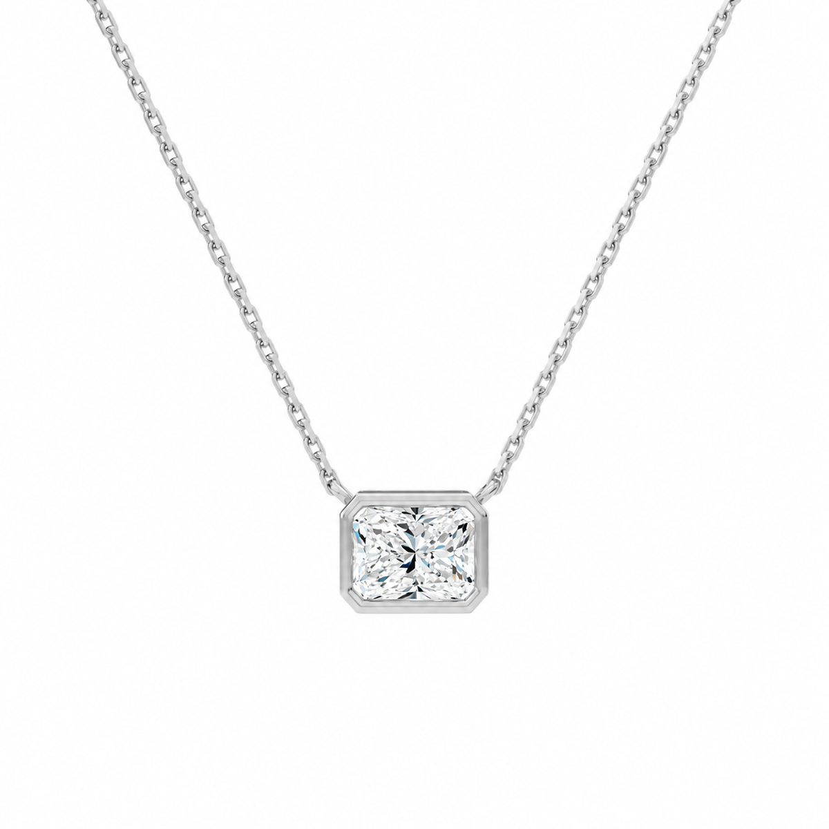 Sienna Radiant Bezel Solitaire Lab-Grown Diamond Necklace in Platinum, front view