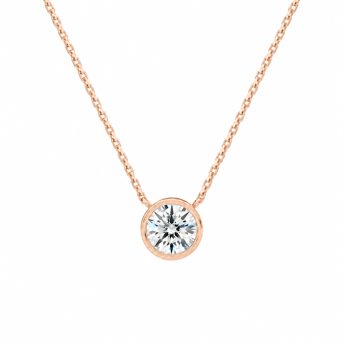 Sienna Round Bezel Solitaire Lab-Grown Diamond Necklace in 14K Rose Gold, front view