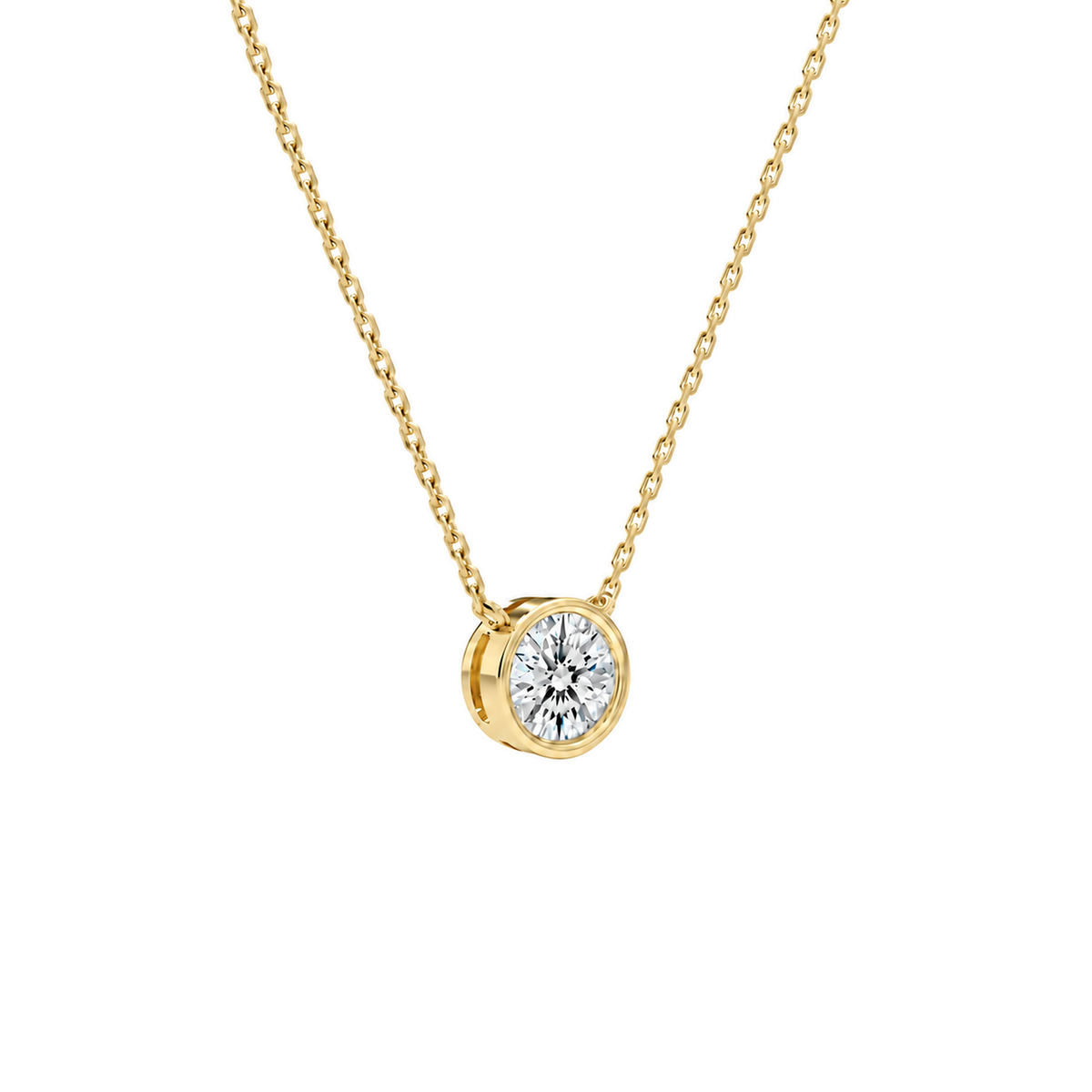 Sienna Round Bezel Solitaire Lab-Grown Diamond Necklace in 14K Yellow Gold, alternate product view
