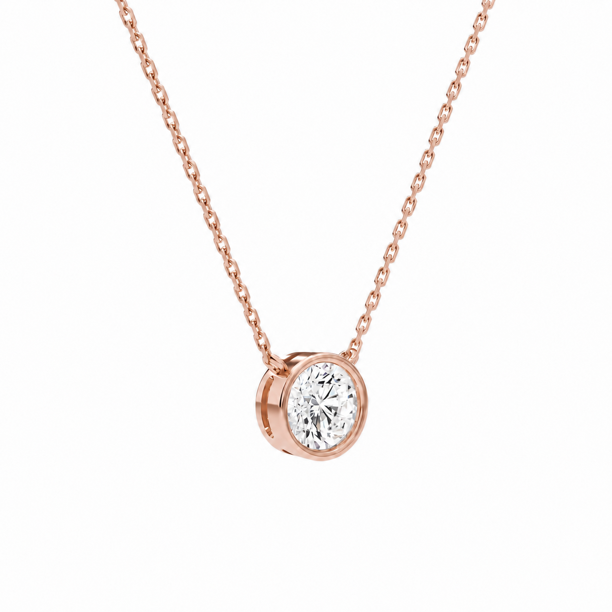 Sienna Round Bezel Solitaire Diamond Necklace in 14K Rose Gold second product view