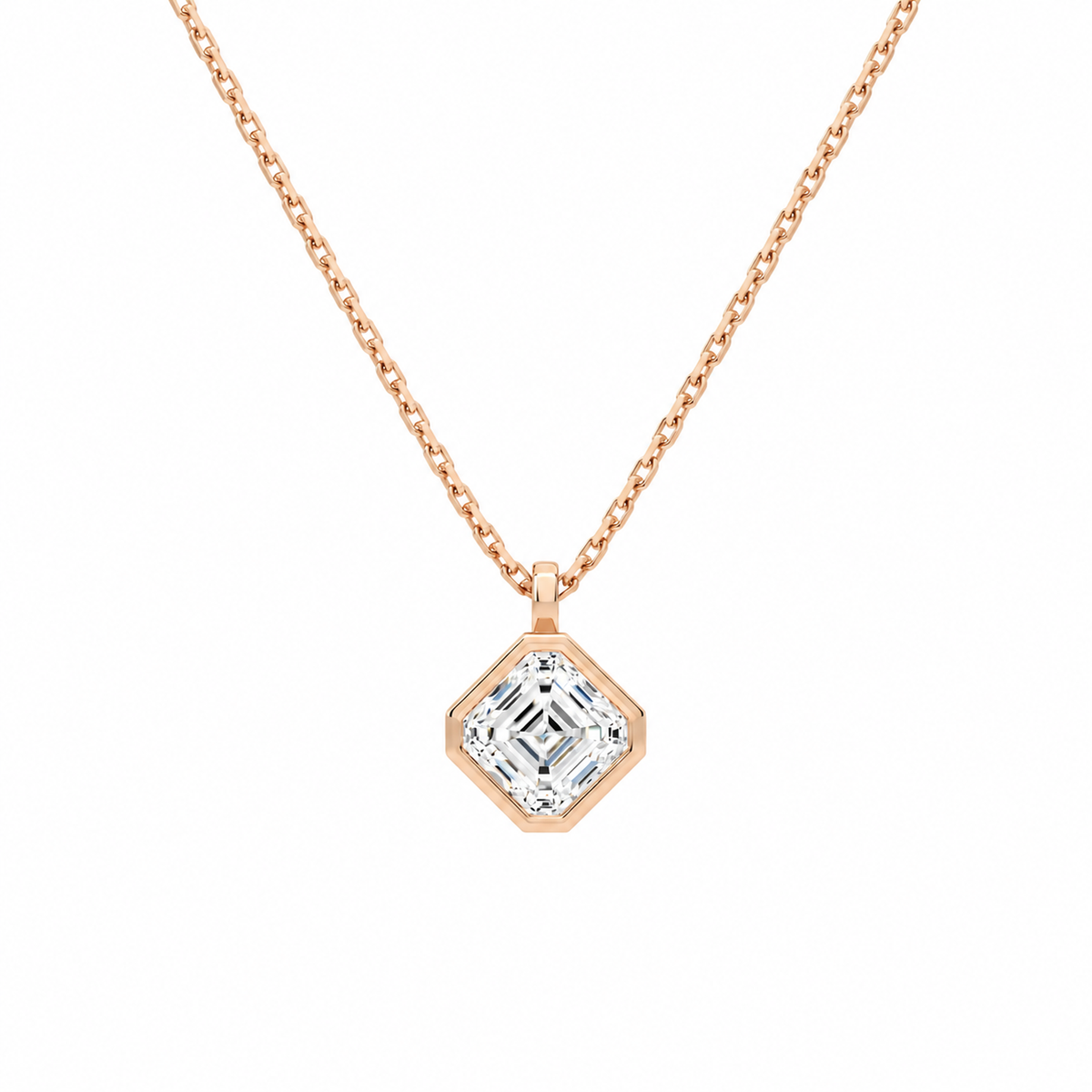 Stellaire Asscher Bezel Solitaire Lab-Grown Diamond Pendant Necklace in 14K Rose Gold, front view