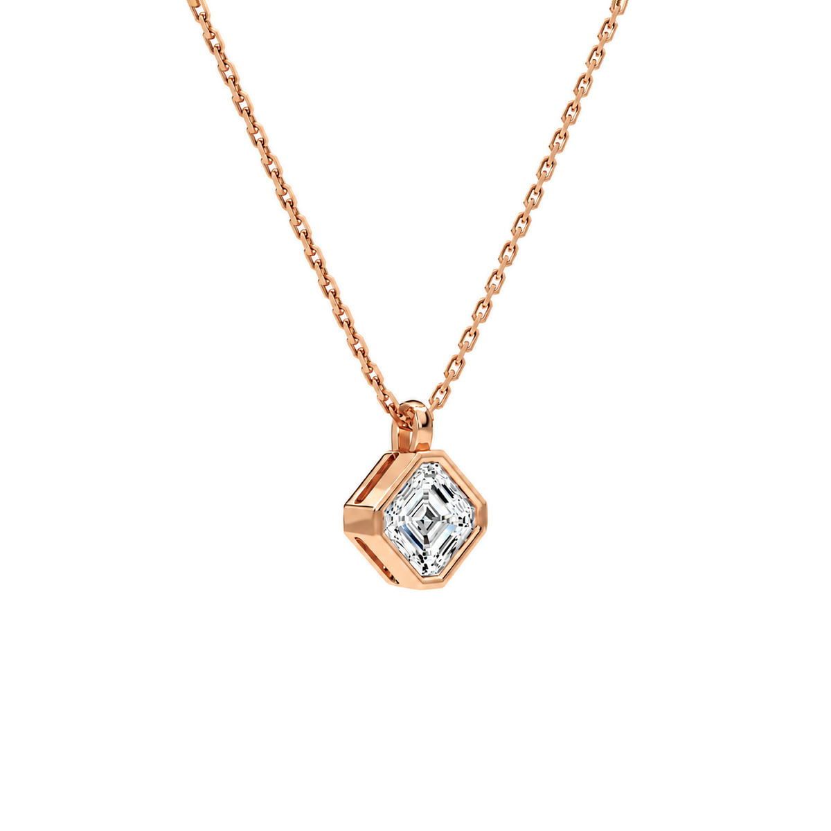 Stellaire Asscher Bezel Solitaire Lab-Grown Diamond Pendant Necklace in 14K Rose Gold, alternate product view