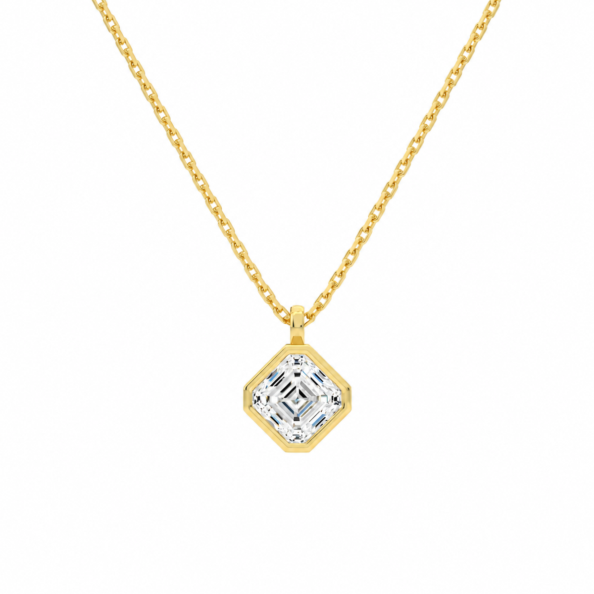 Stellaire Asscher Bezel Solitaire Lab-Grown Diamond Pendant Necklace in 18K Yellow Gold, front view