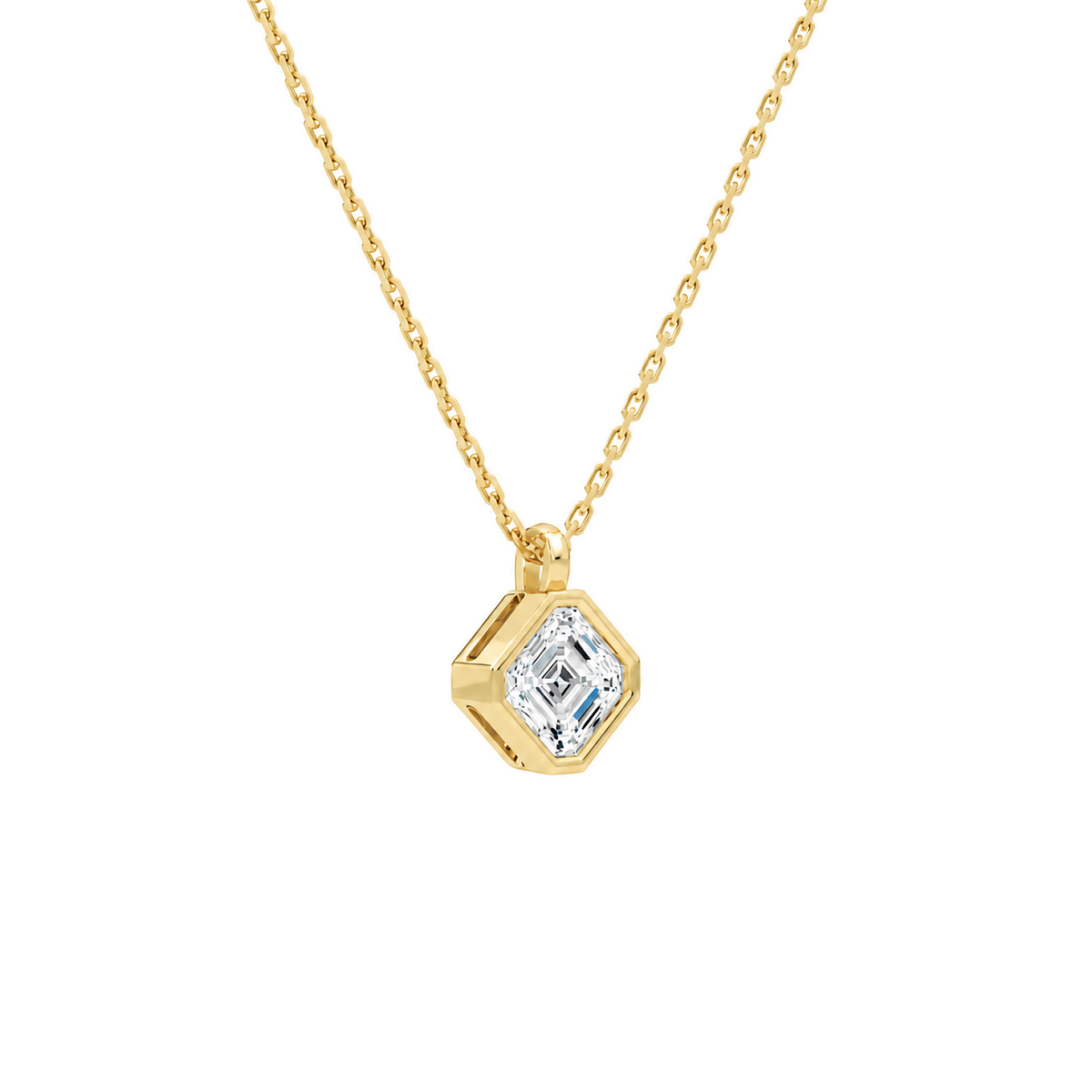 Stellaire Asscher Bezel Solitaire Lab-Grown Diamond Pendant Necklace in 18K Yellow Gold, alternate product view