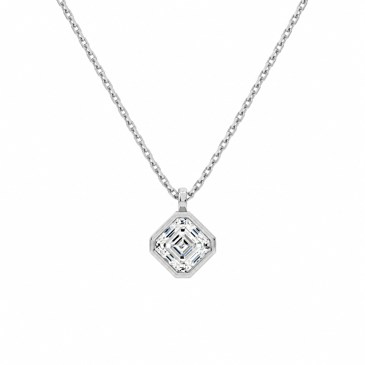 Stellaire Asscher Bezel Solitaire Lab-Grown Diamond Pendant Necklace in Platinum, front view
