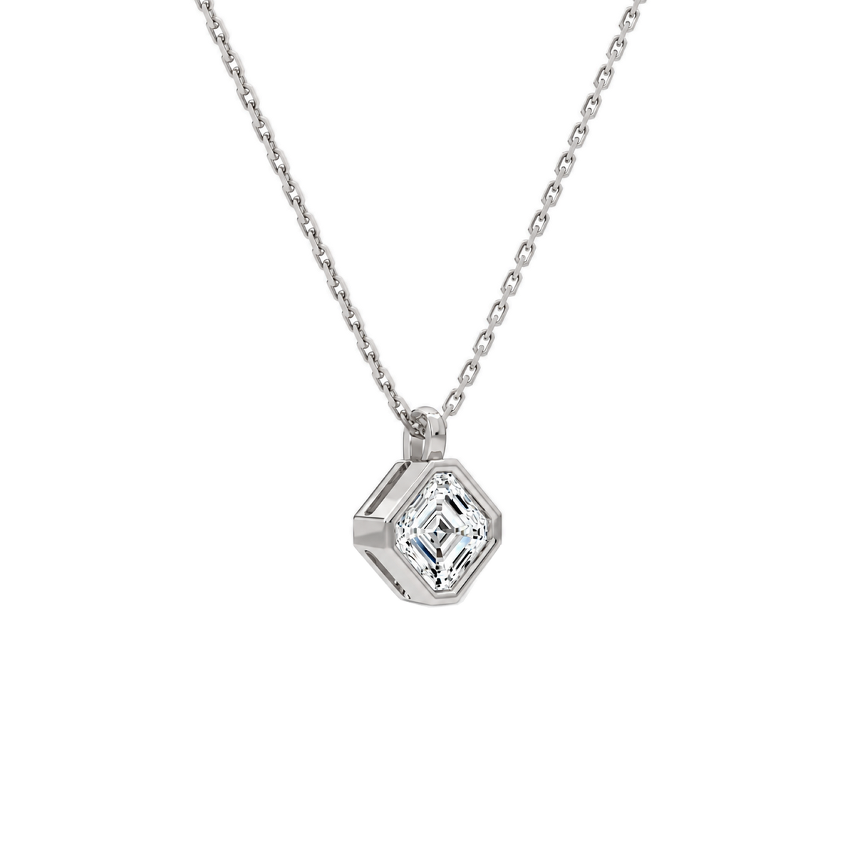 Stellaire Asscher Bezel Solitaire Lab-Grown Diamond Pendant Necklace in Platinum, alternate product view