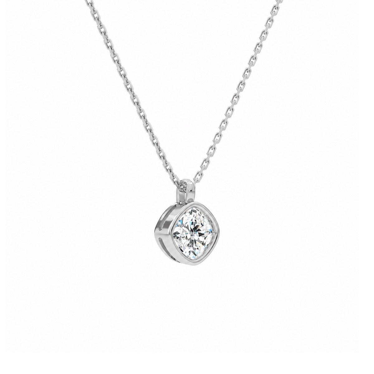 Stellaire Cushion Bezel Solitaire Lab-Grown Diamond Pendant Necklace in Platinum, alternate product view