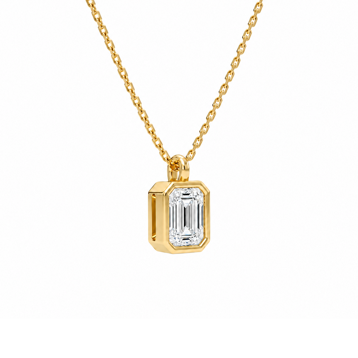 Stellaire Emerald Bezel Solitaire Lab-Grown Diamond Pendant Necklace in 18K Yellow Gold, alternate product view