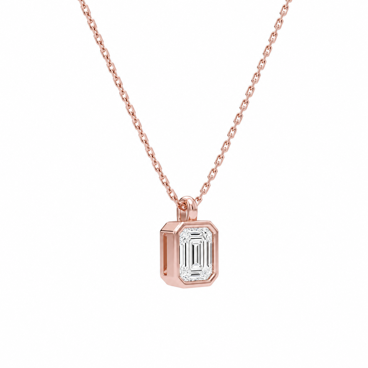 Stellaire Emerald Bezel Solitaire Diamond Pendant Necklace in 14K Rose Gold second product view
