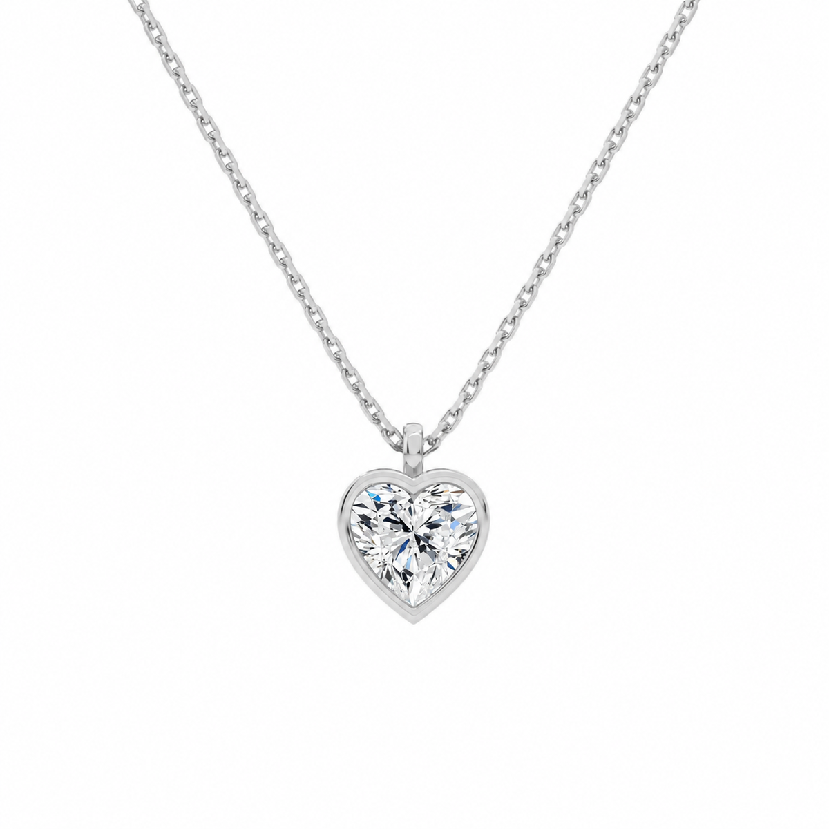 Stellaire Heart Bezel Solitaire Lab-Grown Diamond Pendant Necklace in Platinum, front view