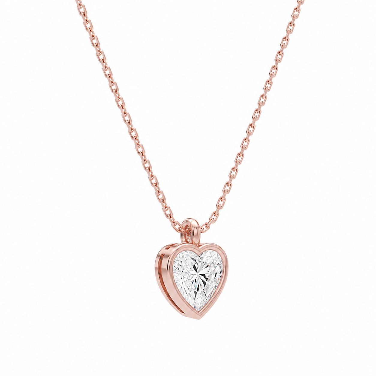 Stellaire Heart Bezel Solitaire Diamond Pendant Necklace in 14K Rose Gold second product view