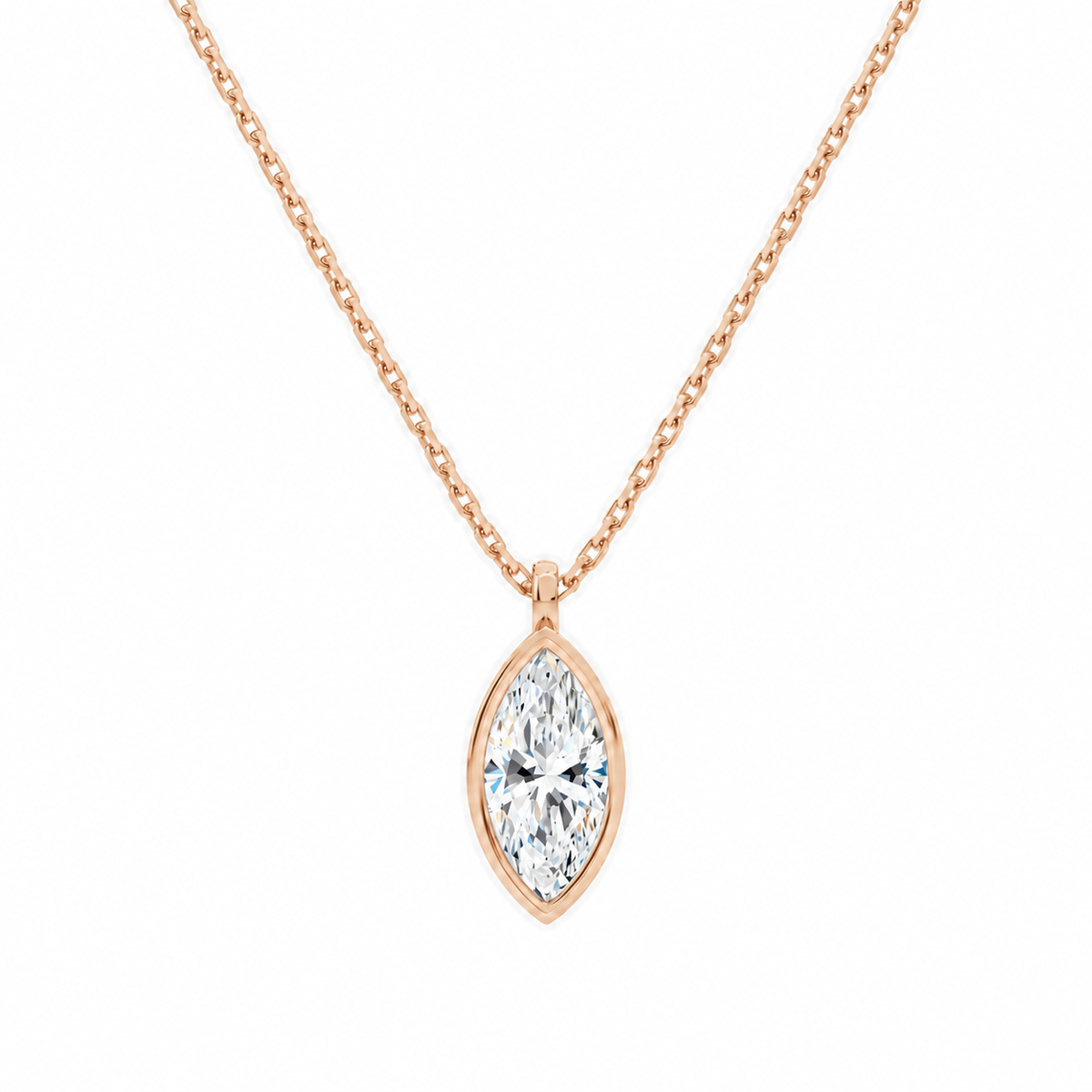Stellaire Marquise Bezel Solitaire Lab-Grown Diamond Pendant Necklace in 14K Rose Gold, front view