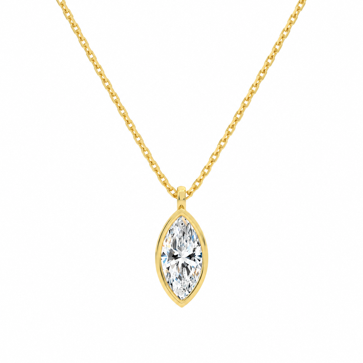 Stellaire Marquise Bezel Solitaire Lab-Grown Diamond Pendant Necklace in 18K Yellow Gold, front view