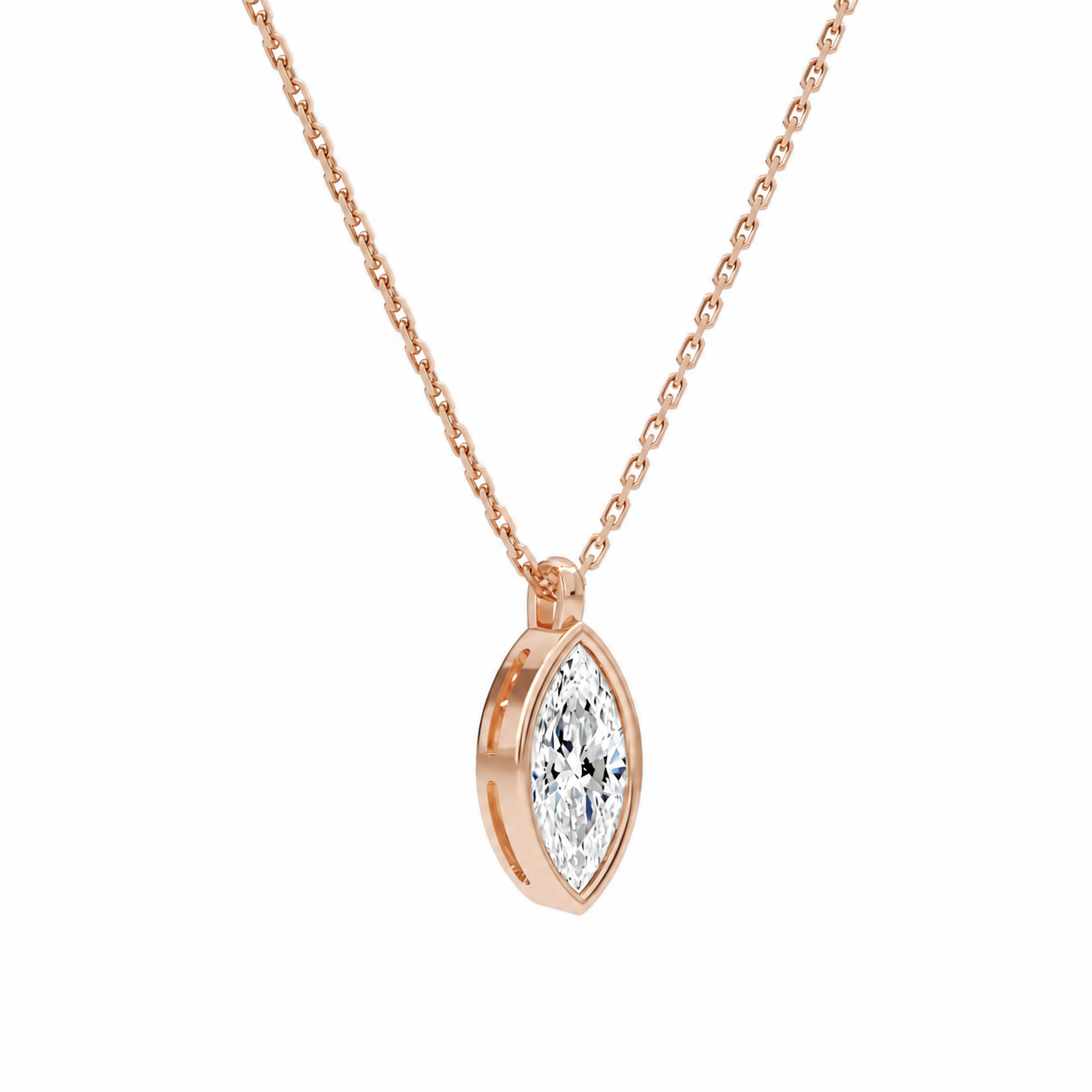 Stellaire Marquise Bezel Solitaire Diamond Pendant Necklace in 14K Rose Gold second product view