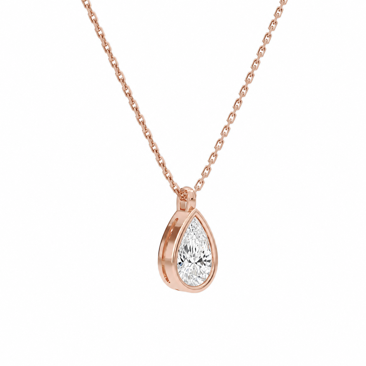 Stellaire Pear Bezel Solitaire Diamond Pendant Necklace in 14K Rose Gold second product view