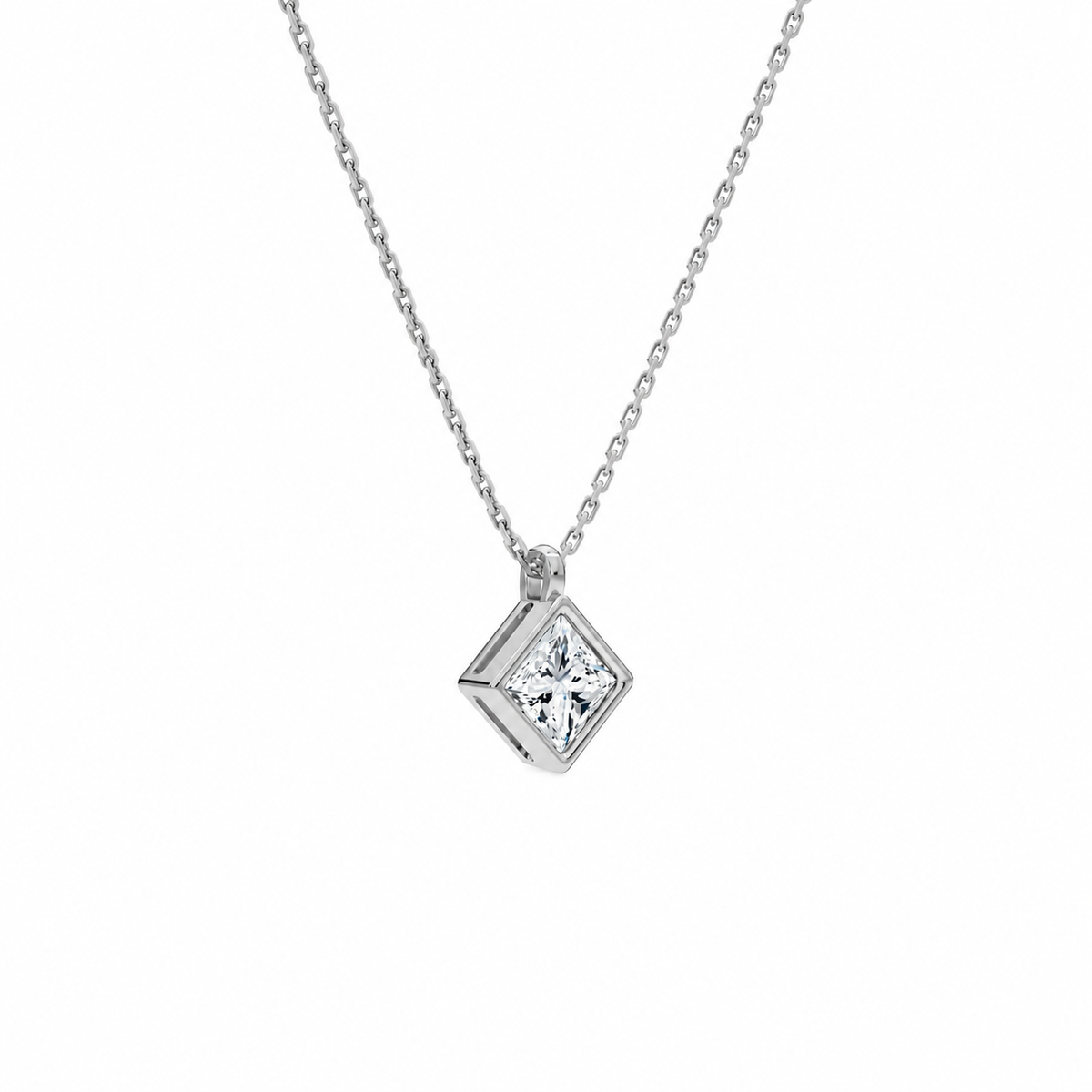 Stellaire Princess Bezel Solitaire Lab-Grown Diamond Pendant Necklace in 18K White Gold, alternate product view