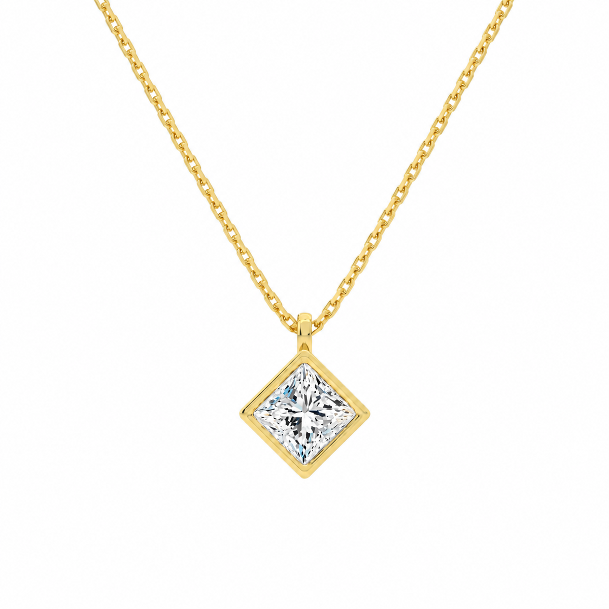 Stellaire Princess Bezel Solitaire Lab-Grown Diamond Pendant Necklace in 18K Yellow Gold, front view