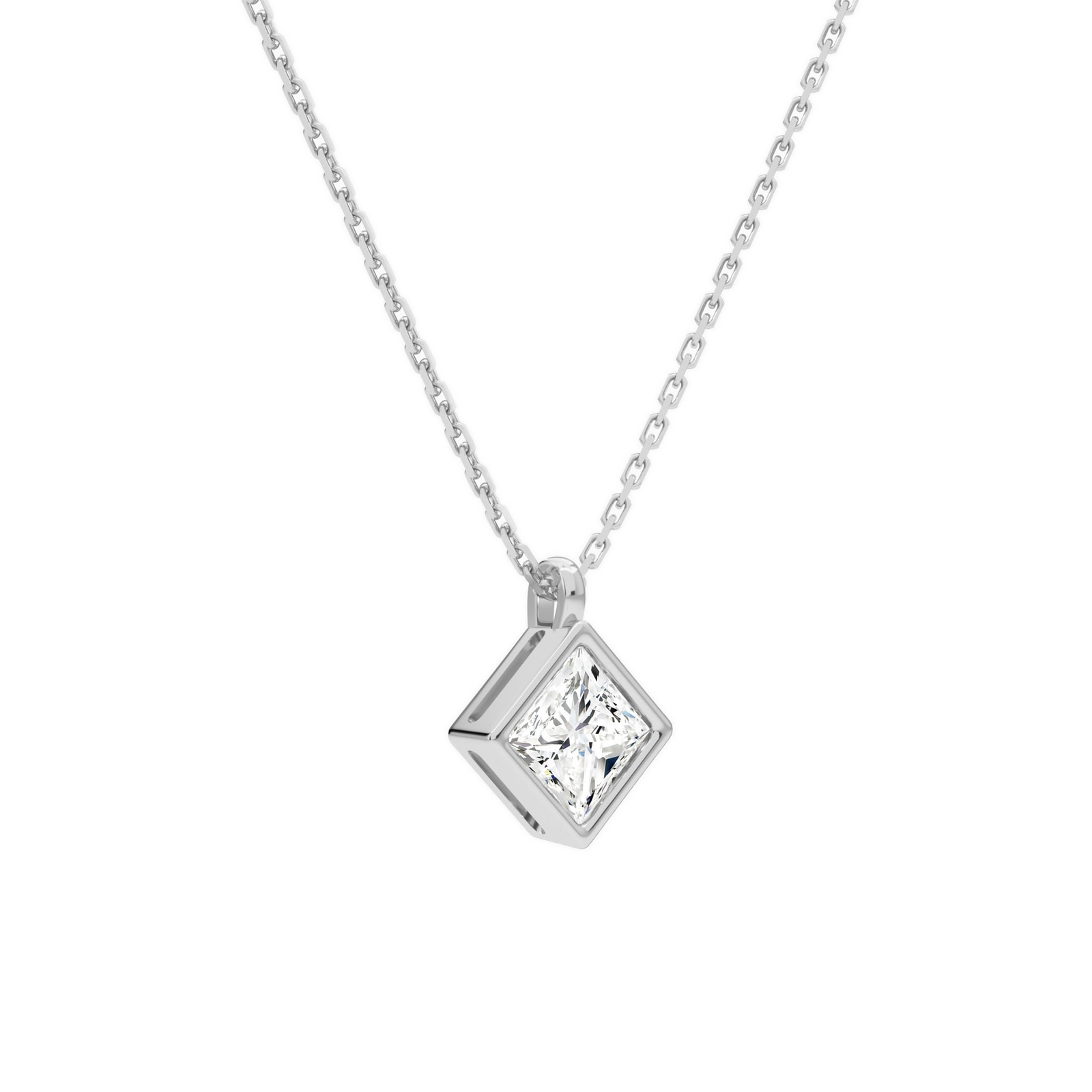 Stellaire Princess Bezel Solitaire Diamond Pendant Necklace in Platinum second product view